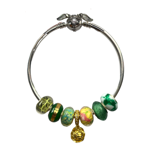 18cm Green Goddess Bracelet Set with Golden Bee Charms, Colour Beads Snake Chain