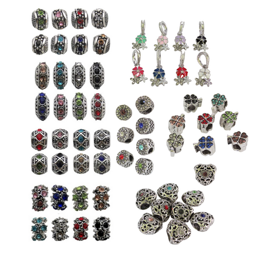 Mixed Multicolour Diamante Charm Beads Set 63pce for Bracelets Jewellery Bundle