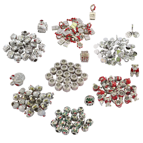 Mixed Christmas Holiday Charm Beads Set 140pce for Bracelets Jewellery Bundle