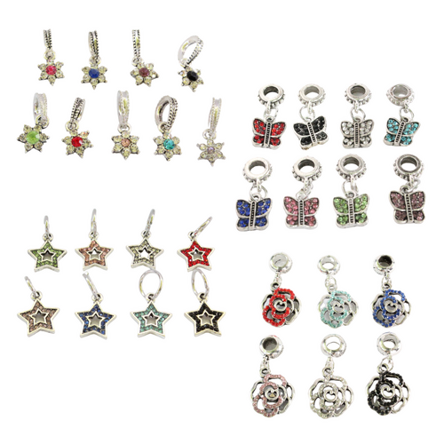 Mixed Colour Diamante Charm Beads Set 31pce for Bracelets Jewellery Bundle