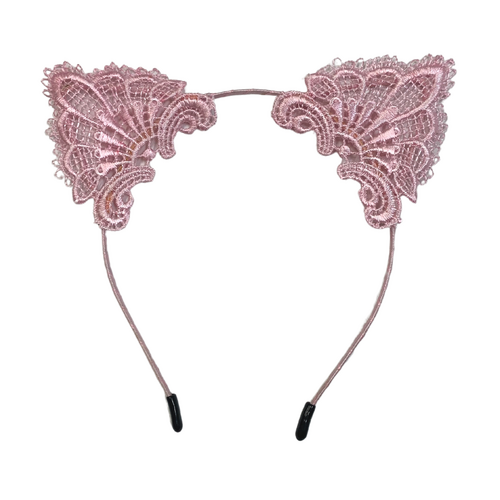 Lace Baby Pink  Cat Ears Headband, Dress Up Costume Accessory Kids/Adult Plastic