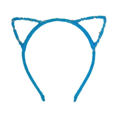 Furry Blue Cat Ears Headband, Dress Up Costume Accessory Kids/Adult Plastic