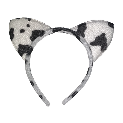 Cow Print White Cat Ears Headband, Dress Up Costume Accessory Kids/Adult Plastic