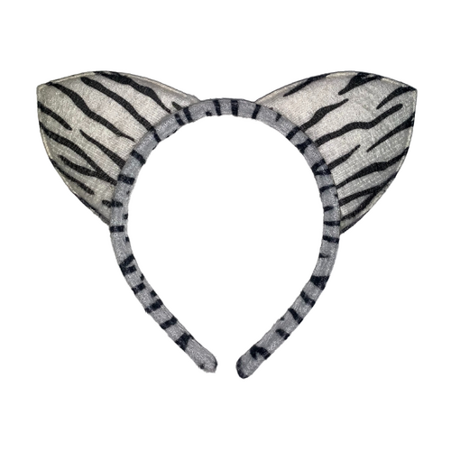Zebra Print Silver Cat Ears Headband, Dress Up Costume Accessory Kids Plastic