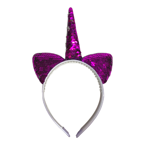 Shiny Sequin Purple Cat Ears Headband, Dress Up Costume Accessory Kids Plastic