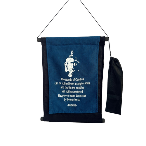 36.5cm Blue Scroll Buddha Candles Quote Black Meditation Banner Wall Hangable