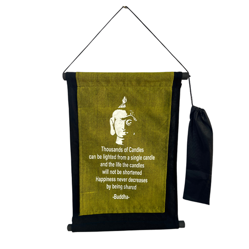 36.5cm Yellow Scroll Buddha Candles Quote Black Meditation Banner Wall Hangable