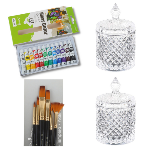 Glass Painting Kit with Brushes, Paint & 2x Glass Jars DIY Art Project