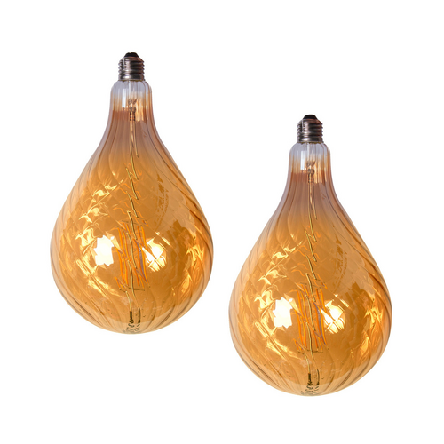 Pair of Edison LED Light Globes Rippled 4 Watt Filament Bulbs 27cm, Set of 2