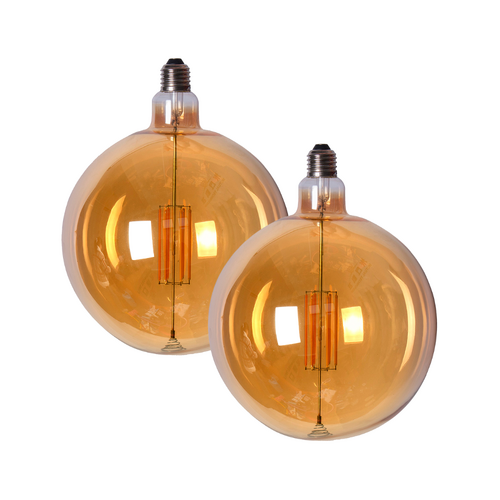Pair of Edison LED Light Globes Round Large 4 Watt Filament Bulbs 23cm, Set of 2