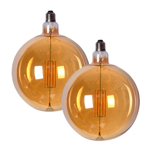 Pair of Edison LED Light Globes Round Oversized 6 Watt Filament Bulbs 25cm, Set of 2