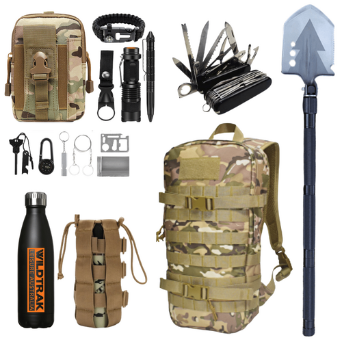 Hiking Backpack Setup Kit Tactical Survival Equipment Camo Trekking 23pce