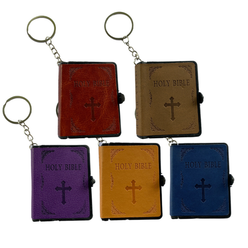 5x Mini Holy Bible Book Key Rings PU Leather Religious Church Novelty Gift Set