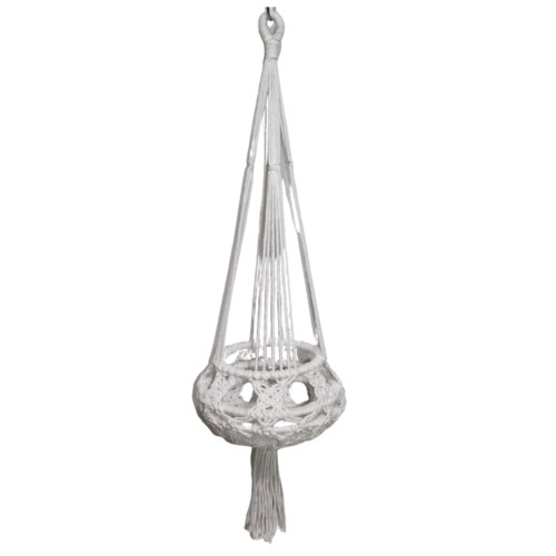 1pce White 100cm 1 Tier Macrame Pot Plant Hanger 3 Ring Woven Hand Made