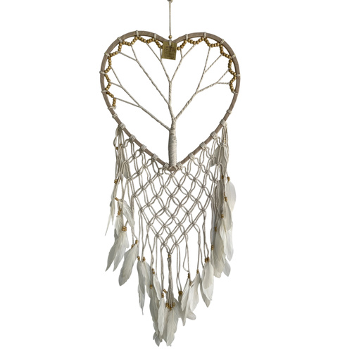 Dream Catcher 40cm Heart Tree of Life Macrame with Feathers Hand Made