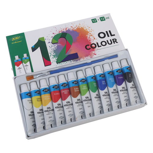 Oil Paint Set 12ml Tubes 12 Colours Great Starter Intro Set with Brush