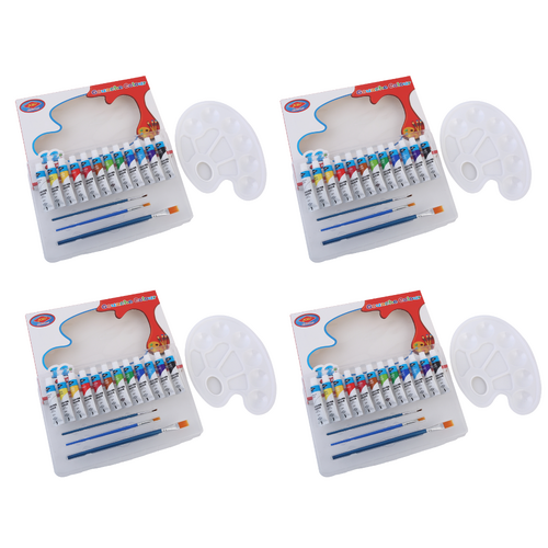 4x Gouache Painting Sets 16pce Kit with 3 Brushes, Palette Beginner Starter Bundle