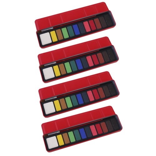 4x Watercolour Cake Paint Sets 12 Colours Solid in Metal Casing with Brush