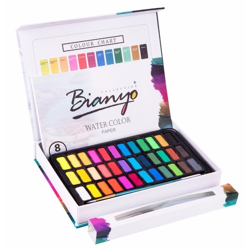 Quality 36 Colour Half Pan Set Watercolour Cake Set in Case Perfect for Travel