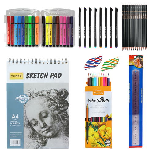 Sketching & Drawing Stationery Set 58pce School Essentials Bundle