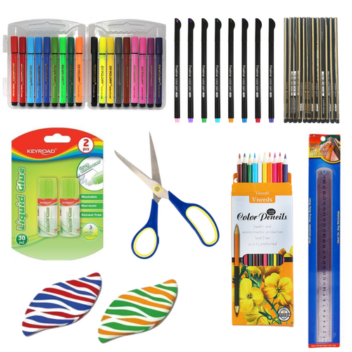 60pce Stationery Set for Back to School Pens, Pencils, Ruler, Glue & More