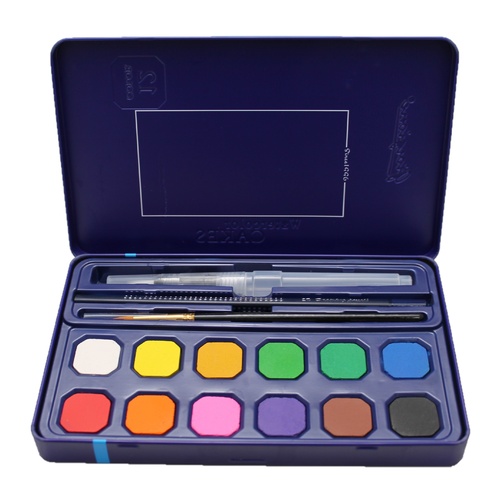 12pce Premium Watercolour Cake Paint Set In Metal Travel Box