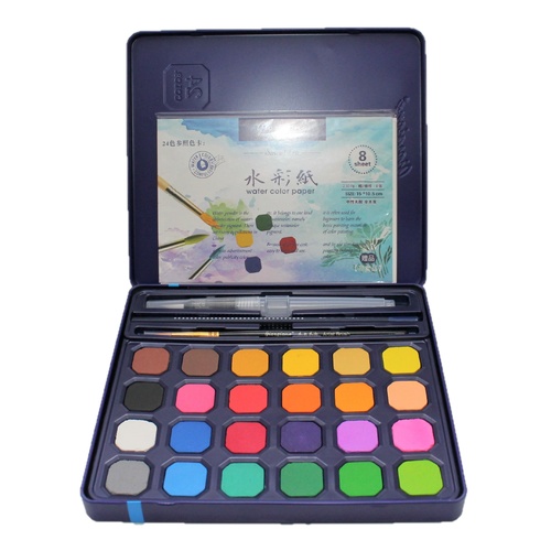 24pce Premium Watercolour Cake Paint Set In Metal Travel Box