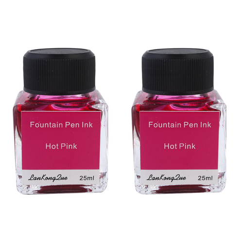 2 x Quality Hot Pink 25ml Calligraphy / Fountain Pen Ink in Glass Bottle Set