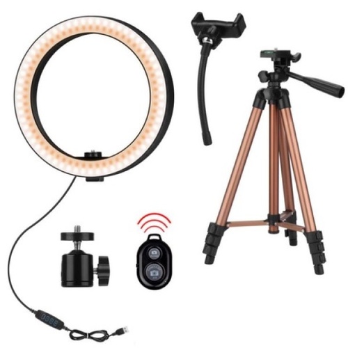 LED Ring Light 10" 3 Colour Tones Tripod 127cm, Phone Holder & Remote Included