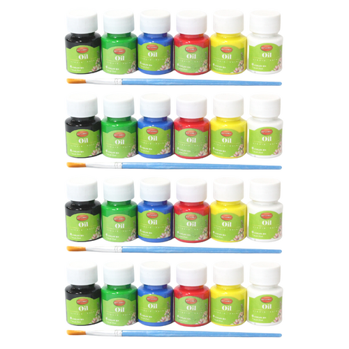 4x Oil Paints 6 Colour Sets 25ml Tubs Intro Includes Brush Art