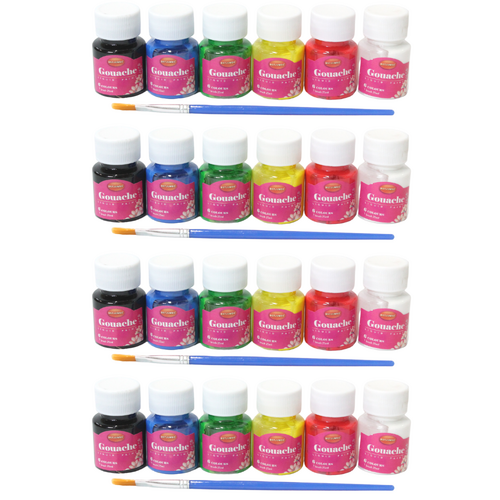 4x Gouache Paints 6 Colour Sets 25ml Tubs Intro Includes Brush Art