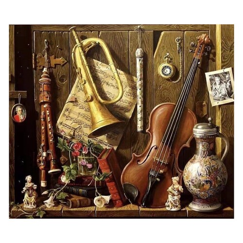 Vintage Musical Instruments Paint by Numbers Canvas Art Work DIY 40cm x 50cm