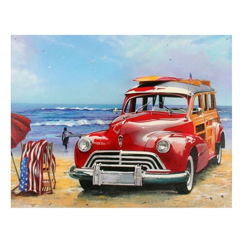 Vintage Car at Beach Wagon Paint by Numbers Canvas Art Work DIY 40cm x 50cm