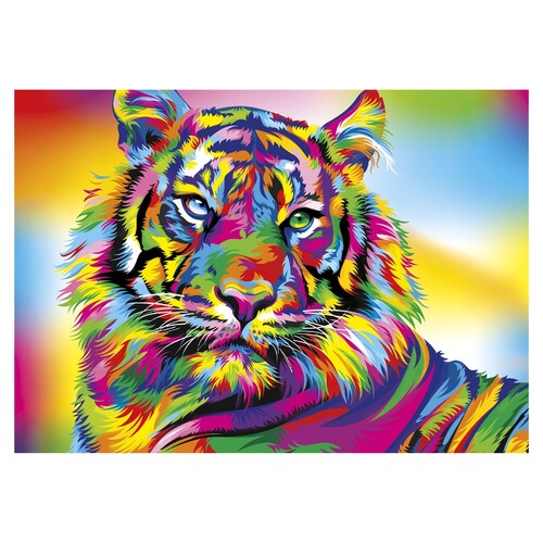 Rainbow Tiger Head Paint by Numbers Canvas Art Work DIY 40cm x 50cm