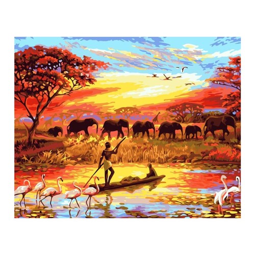 African Elephant Pack Paint by Numbers Canvas Art Work DIY 40cm x 50cm