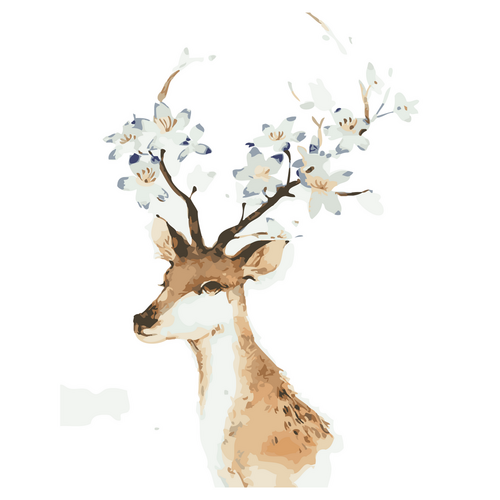 Deer with White Flowers Paint by Numbers Canvas Art Work DIY 40cm x 50cm
