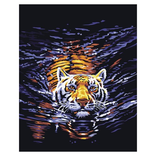 Tiger Swimming Paint by Numbers Canvas Art Work DIY 40cm x 50cm