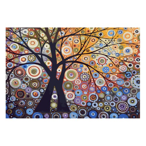 Tree Collage with Circles Paint by Numbers Canvas Art Work DIY 40cm x 50cm