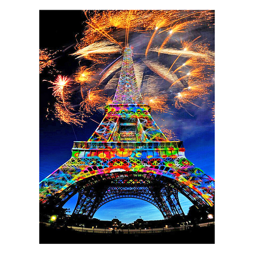 Rainbow Eiffel Tower with Fireworks Diamond Art Painting Kit Set DIY 40cm x 50cm