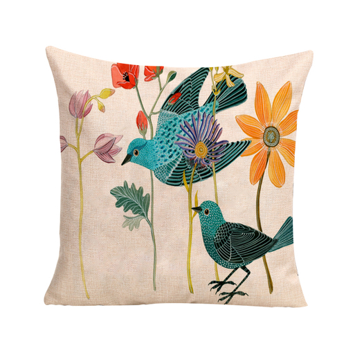 Aqua Bird Cushion Cover (No Insert) 45cm Japanese Inspired Design