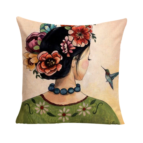 Frida Kahlo Mixed Flower Wreath Cushion Cover (No Insert) 45cm Mexican Inspired Design