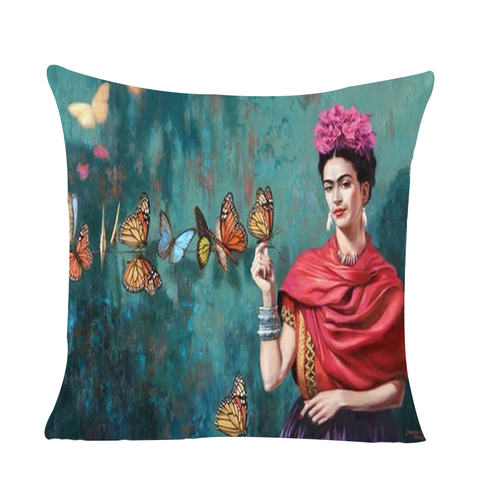 Frida Kahlo with Butterflies Cushion Cover (No Insert) 45cm Mexican Inspired Design