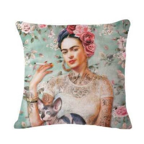 Frida Kahlo with Cigarette Light Green Cushion Cover (No Insert) 45cm Mexican Inspired Design