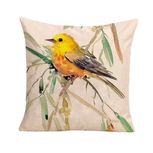 Yellow Bird Cushion Cover (Insert Included) 45cm Japanese Inspired Design