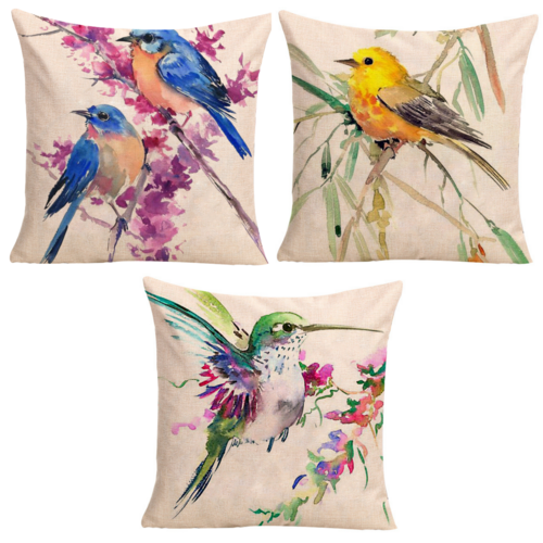 3pce Set of Large Bird Colourful Cushions 45cm Japanese Inspired Designs Bundle