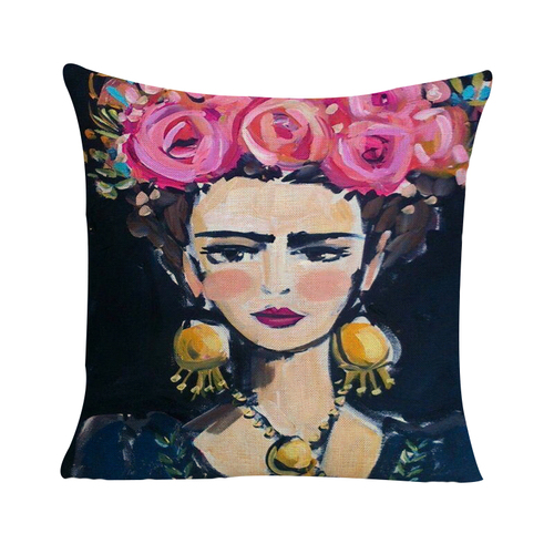 Frida Kahlo with Pink Roses Cushion Cover (Insert Included) 45cm Mexican Inspired Design