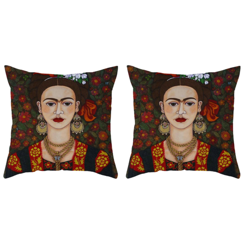2x Frida Kahlo Dark Tones Cushions Insert Included 45cm Mexican Inspired Design
