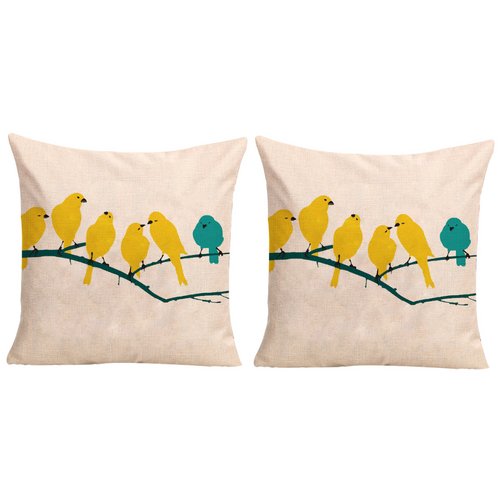 2x Birds Perching Cushions Insert Included 45cm Japanese Inspired Design