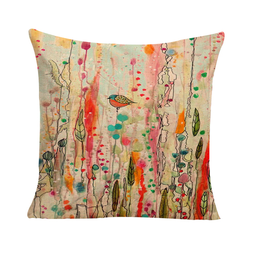 Abstract Bird on Flower Cushion Cover (Insert Included) 45cm Japanese Inspired Design