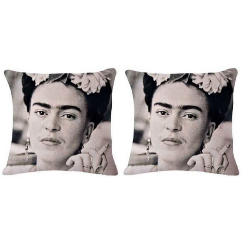 2x Frida Kahlo Black & White Cushions Insert Included 45cm Mexican Inspired Design
